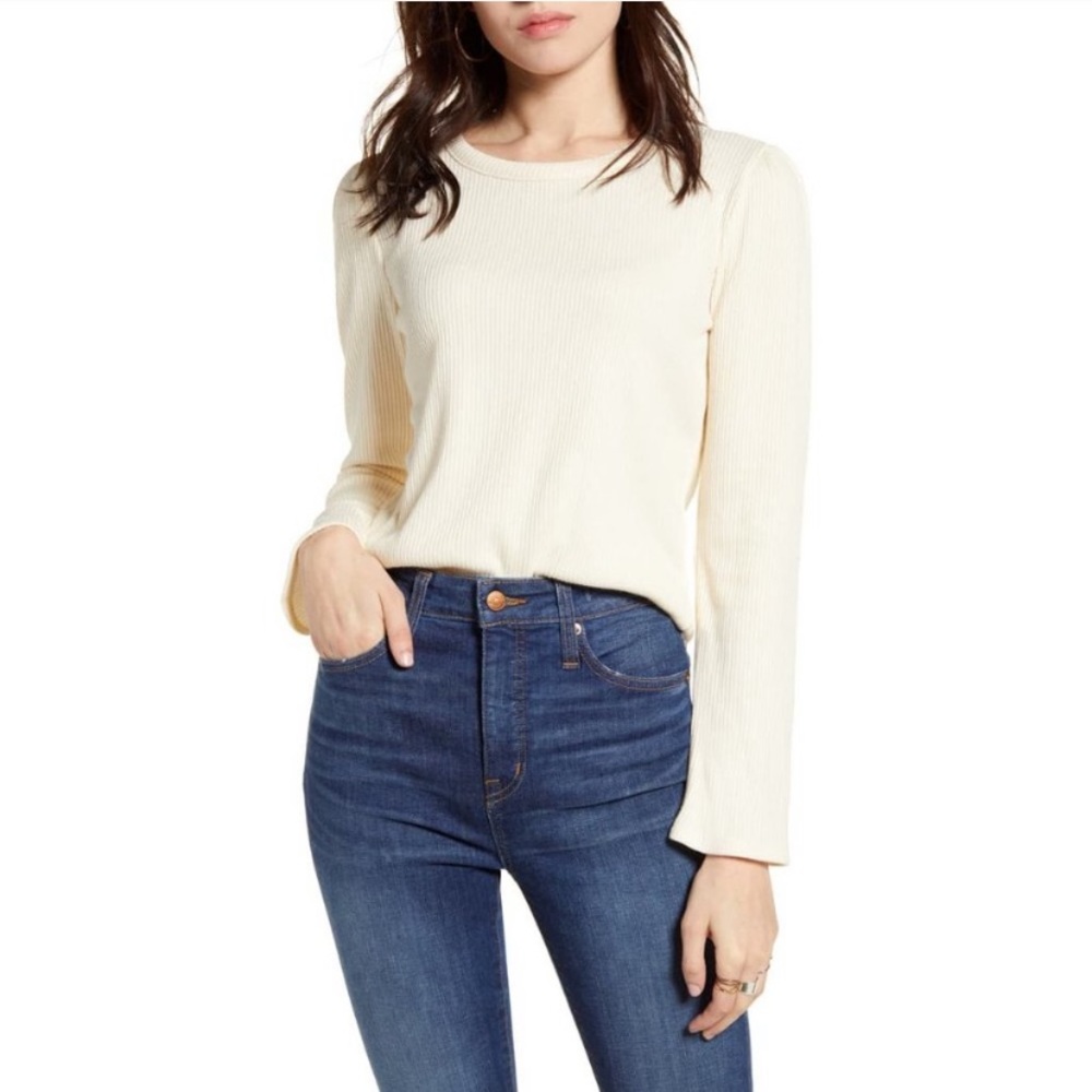 NWOT Madewell Vintage Cream Rib Gathered Sleeve